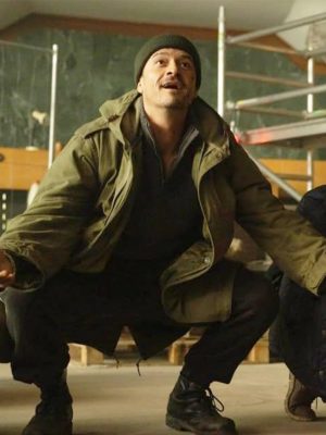 Orlando Bloom Deep Cover 2025 Green Cotton Coat