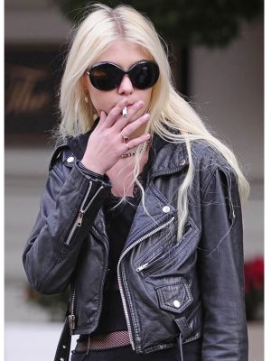 Taylor Momsen Black Biker Leather Jacket