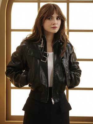 Emilia Jones Charlie Harper 2025 Black Leather Jacket