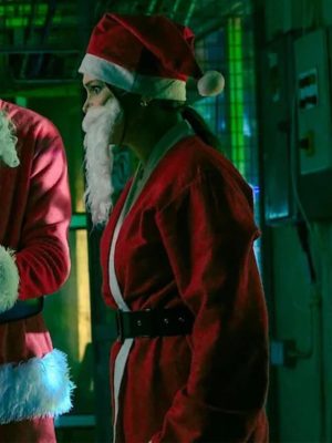Jingle Bell Heist 2025 Olivia Holt Red Santa Coat