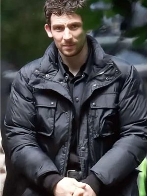 Wake Up Dead Man 2025 Josh O’Connor Black Puffer Jacket