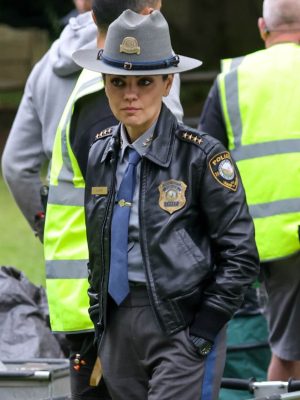 Mila Kunis Wake Up Dead Man 2025 Leather Bomber Jacket