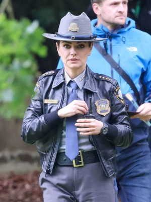 Mila Kunis Wake Up Dead Man 2025 Leather Bomber Jacket