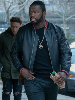 Power S04 50 Cent Black Leather Bomber Jacket
