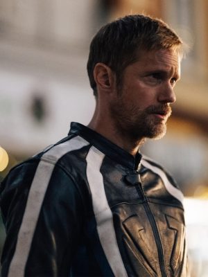 Alexander Skarsgård Pillion 2026 Biker Leather Jacket