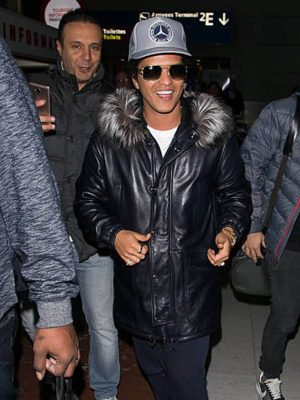 Bruno Mars Black Hooded Leather Jacket