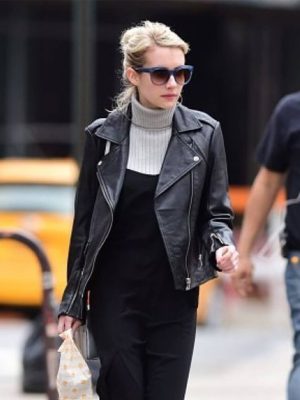 Emma Roberts Black Biker Leather Jacket