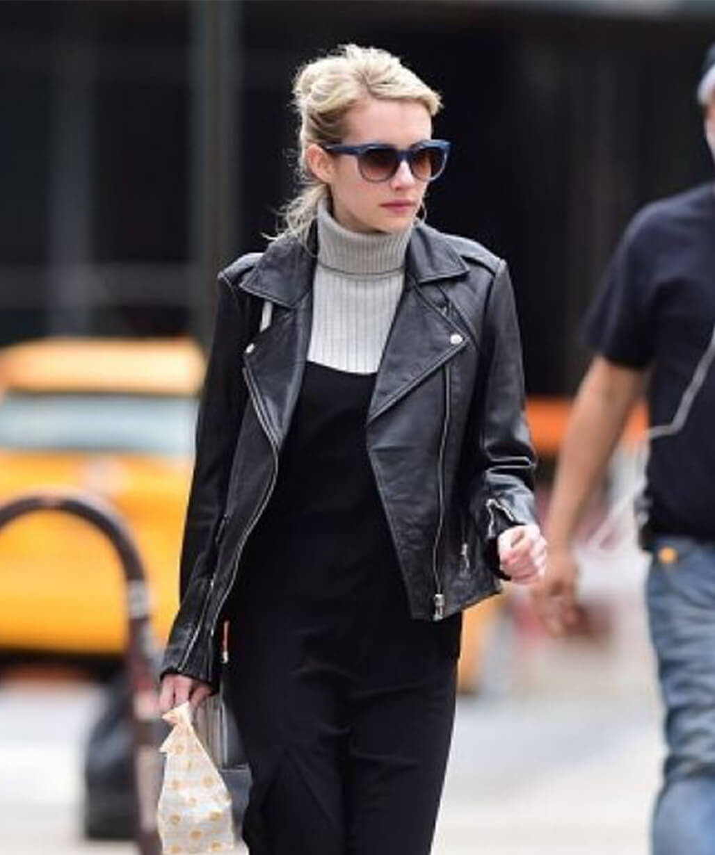 Emma Roberts Black Biker Leather Jacket