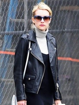 Emma Roberts Black Biker Leather Jacket