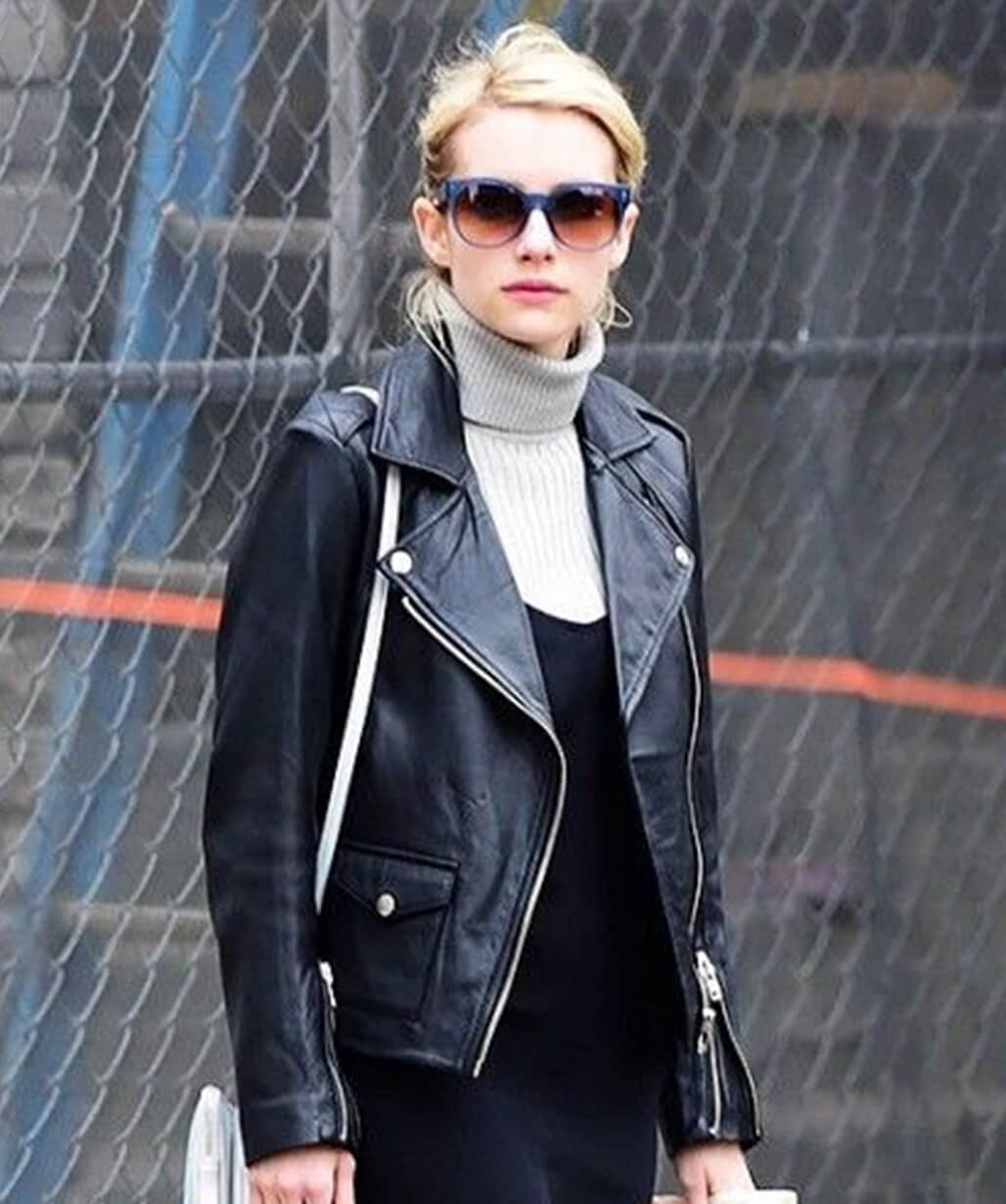 Emma Roberts Black Biker Leather Jacket