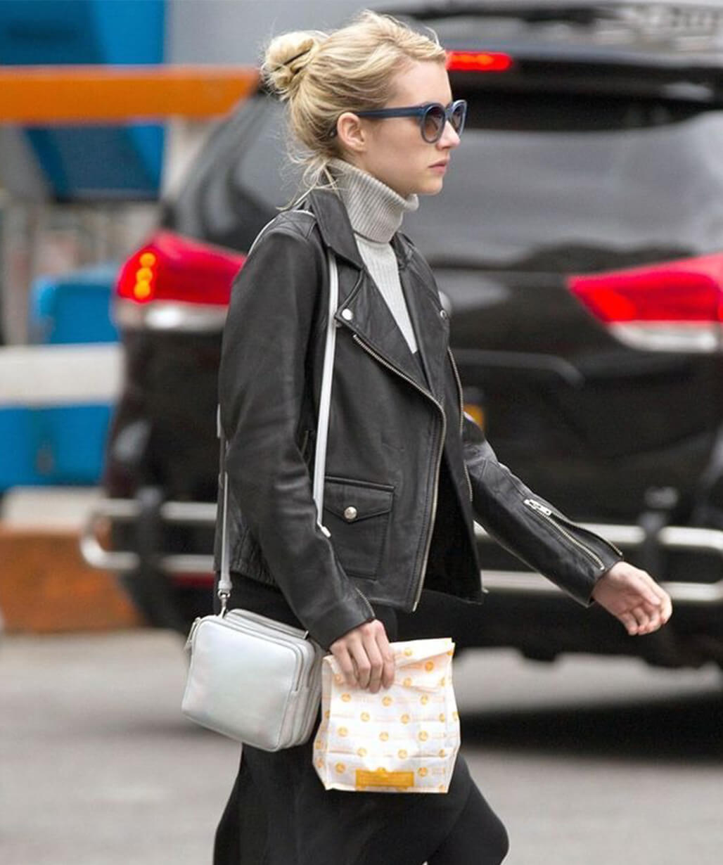 Emma Roberts Black Biker Leather Jacket