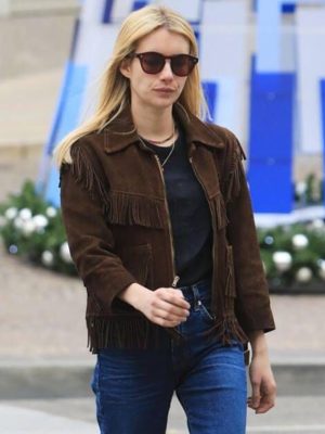 Emma Roberts Brown Fringe Suede Jacket