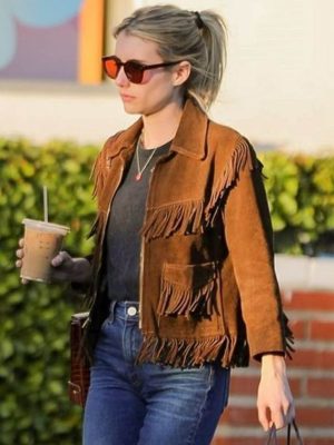 Emma Roberts Brown Fringe Suede Jacket