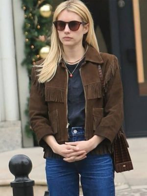 Emma Roberts Brown Fringe Suede Jacket