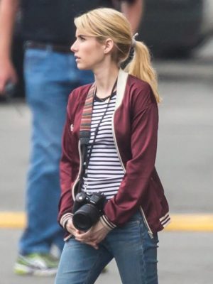 Emma Roberts Red Bomber Jacket