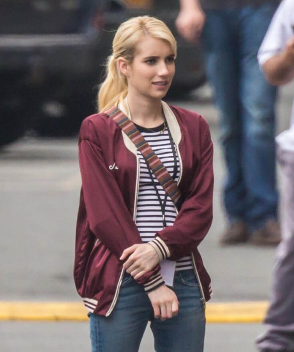 Emma Roberts Red Bomber Jacket