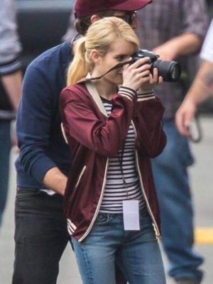 Emma Roberts Red Bomber Jacket