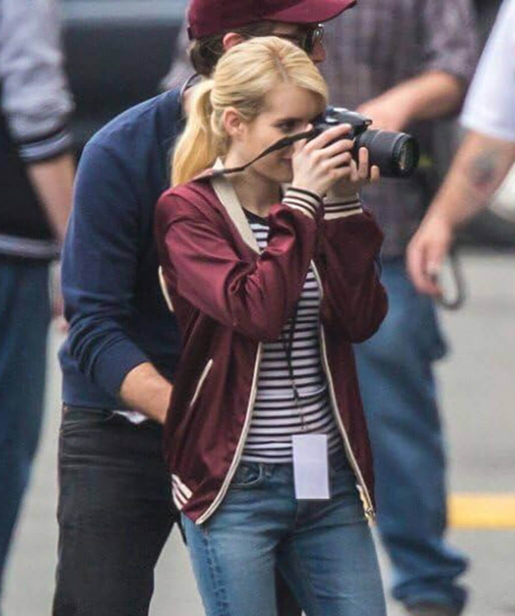 Emma Roberts Red Bomber Jacket