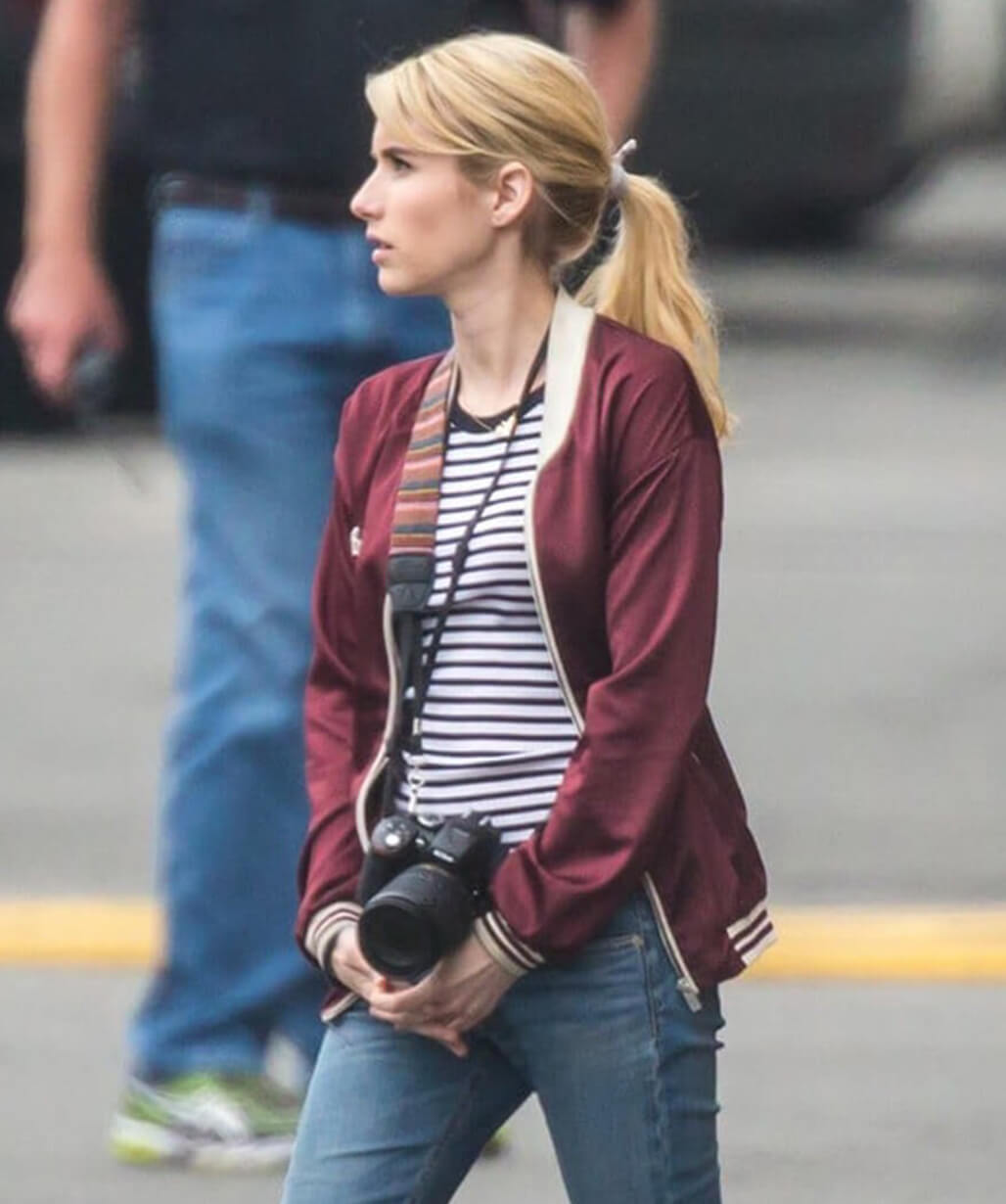 Emma Roberts Red Bomber Jacket