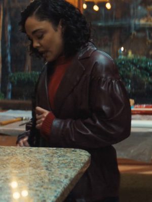 His & Hers Tessa Thompson Brown Leather Jacket