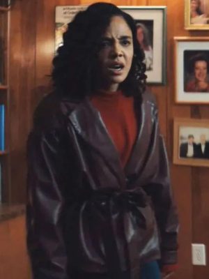 His & Hers Tessa Thompson Brown Leather Jacket