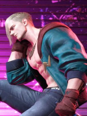 Street Fighter 6 ED Boy Blue Leather Hooded Jacket