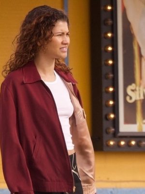 Zendaya Euphoria S03 Maroon Cotton Jacket
