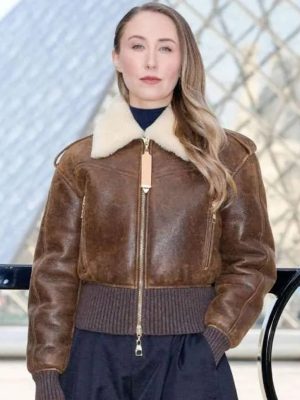 Erin Doherty PFW 2026 Brown Shearling Jacket