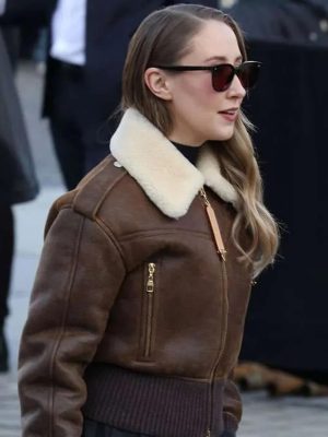 Erin Doherty PFW 2026 Brown Shearling Jacket