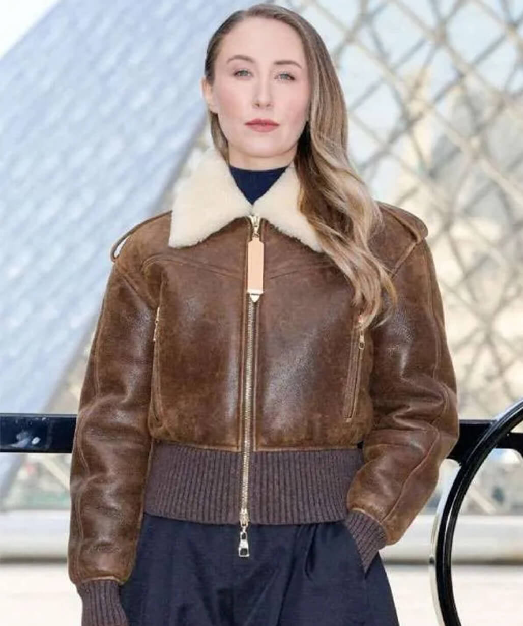 Erin Doherty PFW 2026 Brown Shearling Jacket