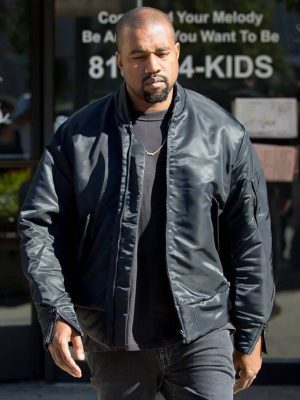 Kanye West Black Satin Bomber Jacket
