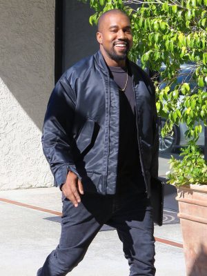 Kanye West Black Satin Bomber Jacket