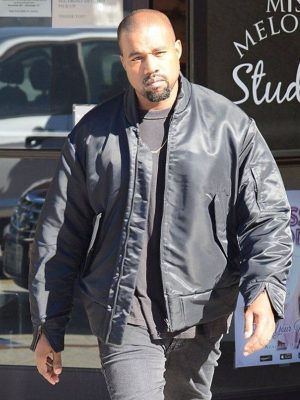 Kanye West Black Satin Bomber Jacket