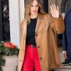 Maya Hawke Milan Fashion Week 2026 Brown Leather Coat