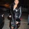 NYC 2026 Rihanna Fur Trim Black Leather Coat