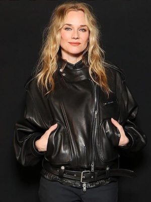 PFW 2026 Diane Kruger Black Leather Jacket