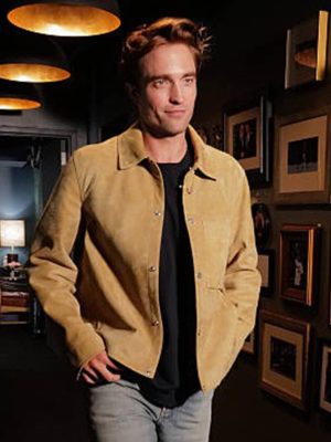 Robert Pattinson Beige Suede Leather Jacket