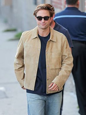 Robert Pattinson Beige Suede Leather Jacket