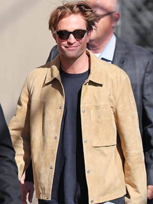 Robert Pattinson Beige Suede Leather Jacket