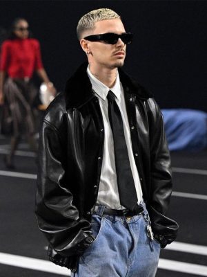 Romeo Beckham PFW 2026 Black Leather Jacket