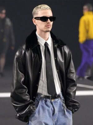Romeo Beckham PFW 2026 Black Leather Jacket
