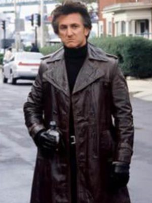 Sean Penn Mystic River Brown Leather Trench Coat