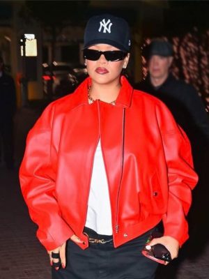 Singer Rihanna Los Angeles Red Leather Jacket