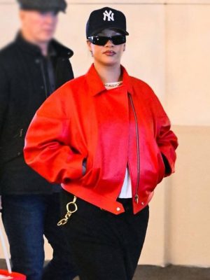Singer Rihanna Los Angeles Red Leather Jacket