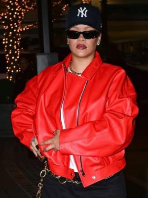 Singer Rihanna Los Angeles Red Leather Jacket