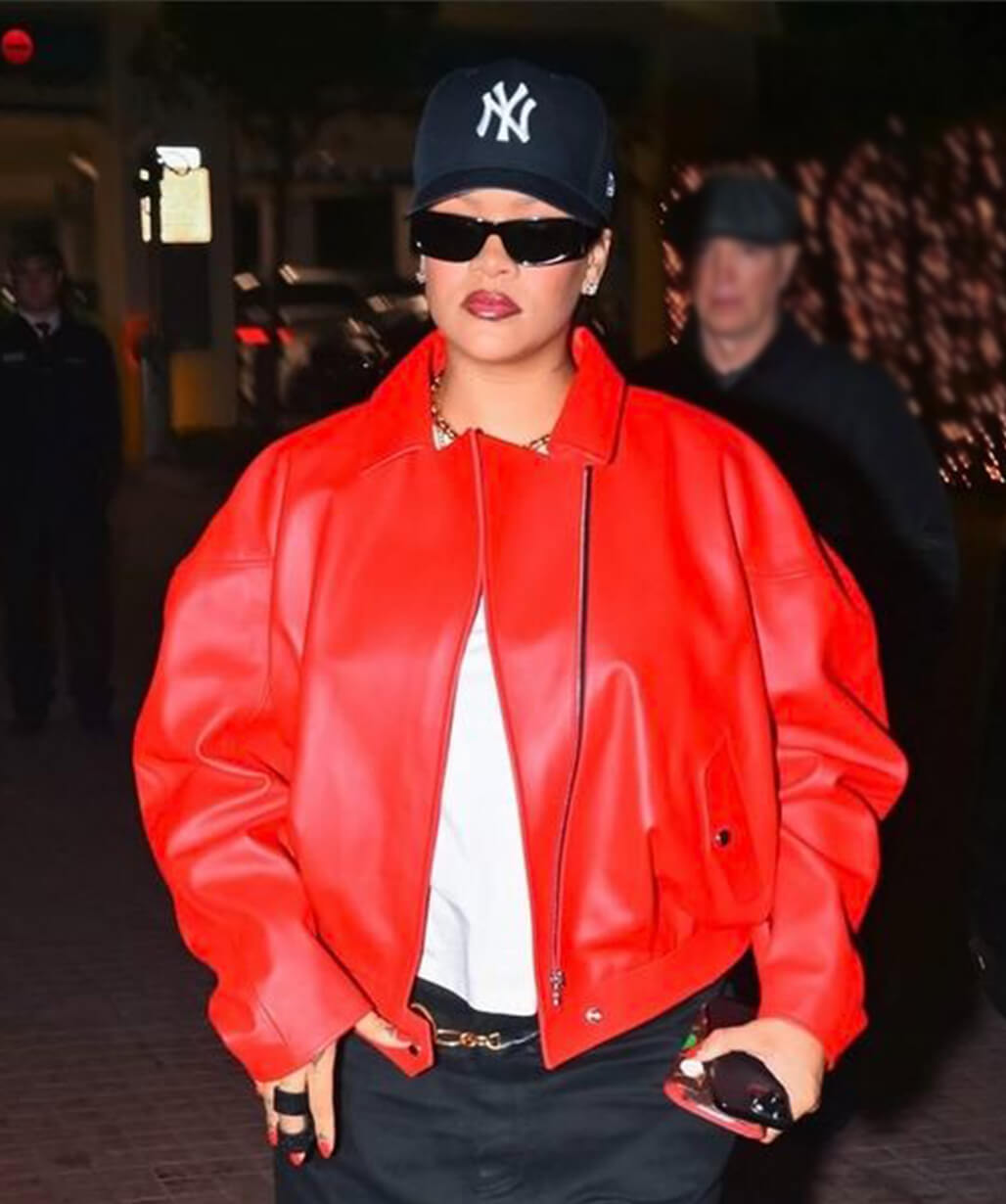 Singer Rihanna Los Angeles Red Leather Jacket