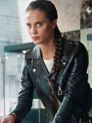 Tomb Raider Alicia Vikander Biker Leather Jacket