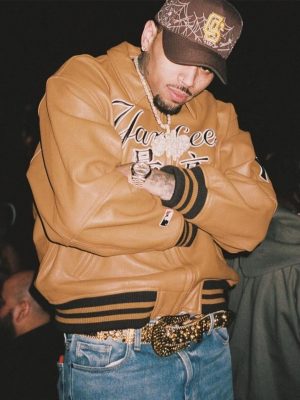 Chris Brown Supreme Varsity Leather Jacket
