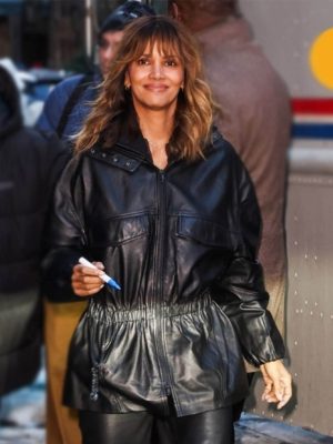 Crime 101 Halle Berry Black Leather Jacket