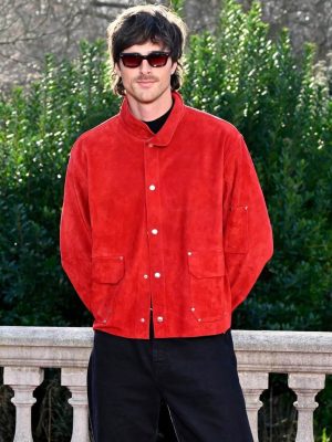 Jacob Elordi Wuthering Heights 2026 Red Suede Jacket